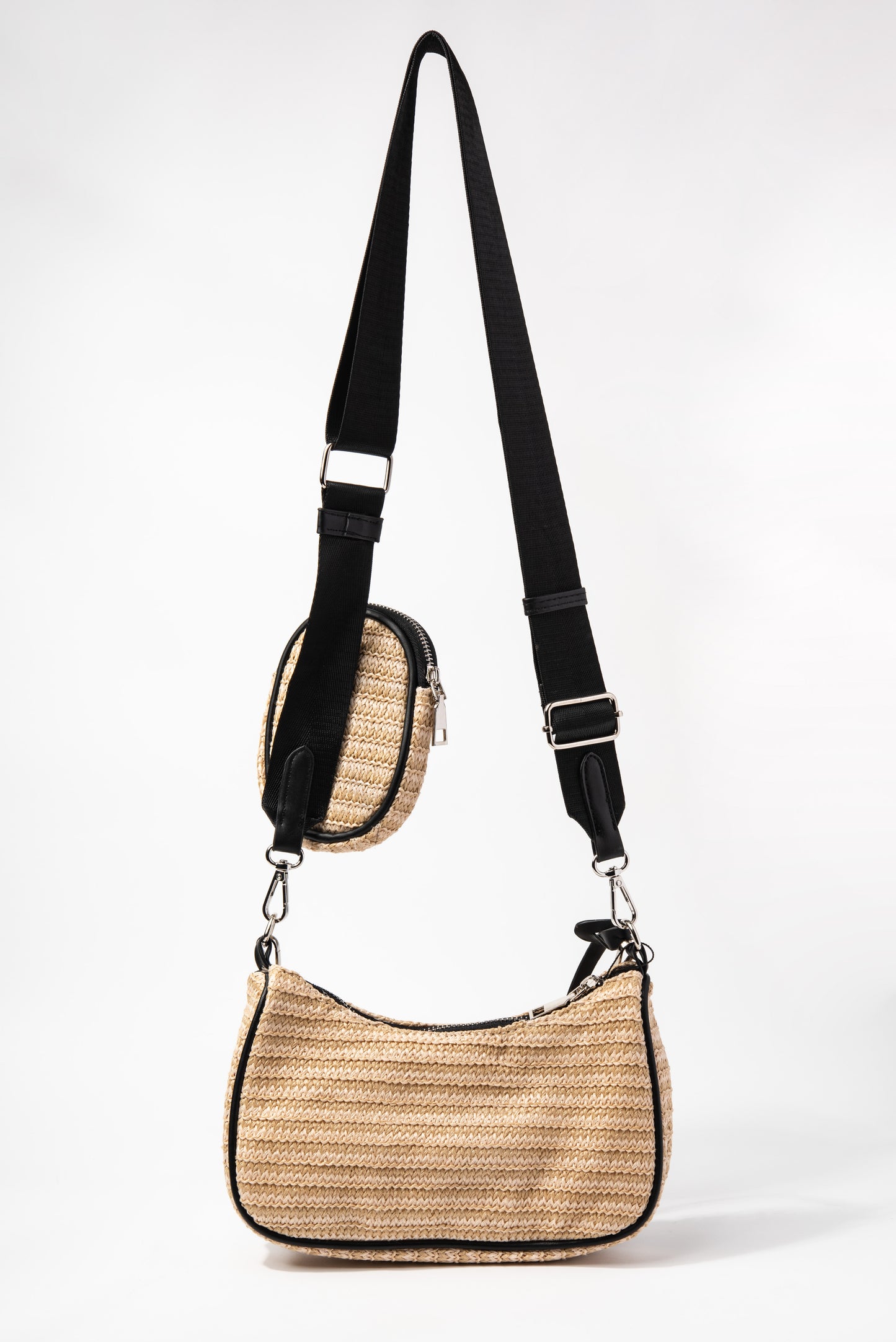 Dual Strap Straw Crossbody Shoulder Bag with Detachable Coin Purse - W –  Sophia Collection