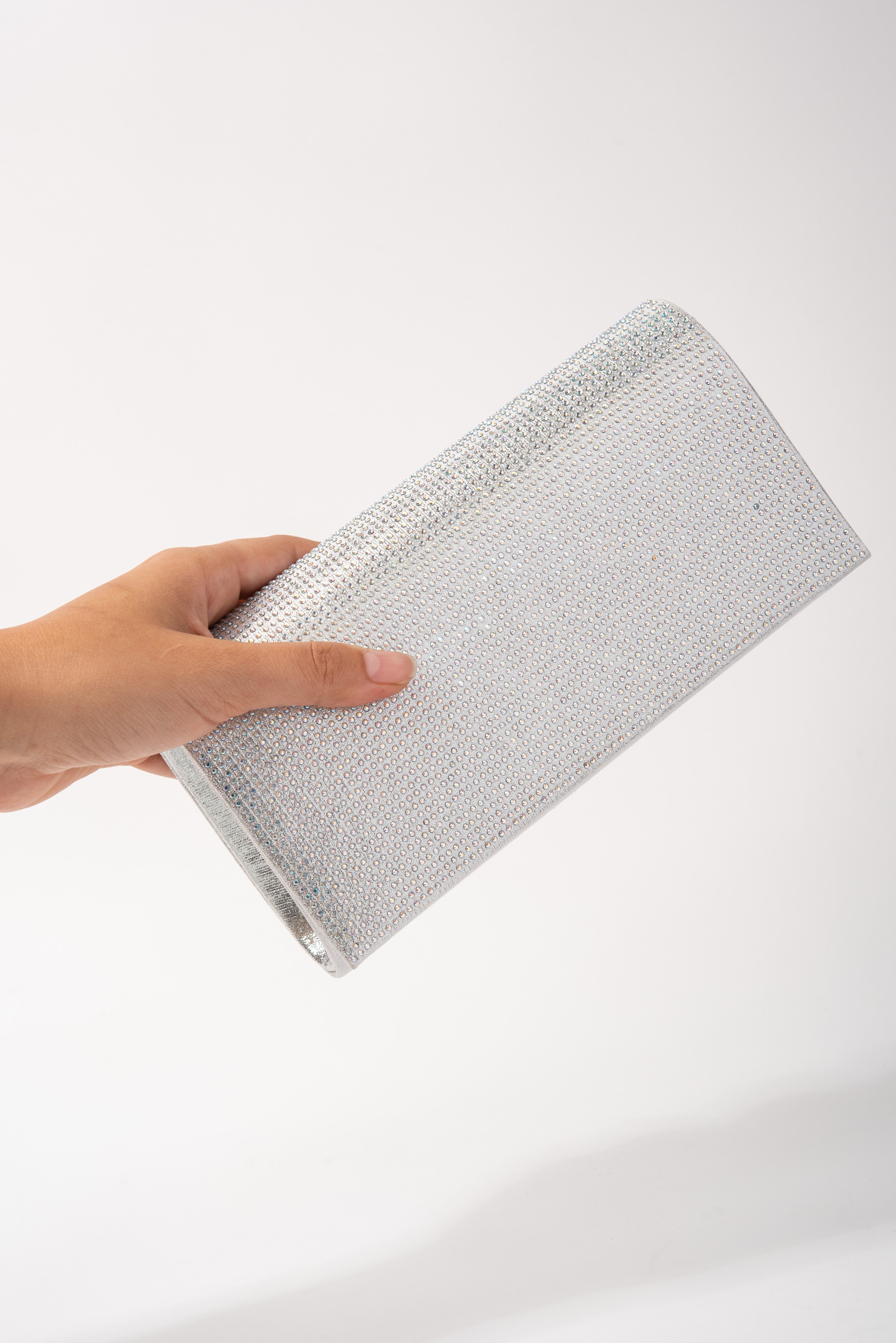 Joyce Rhinestone Clutch | Silver Iridescent