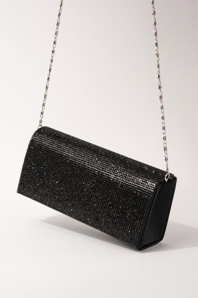 Rhinestone Embellished Clutch Purse Evening Bag with Chain Strap - Bla –  Sophia Collection