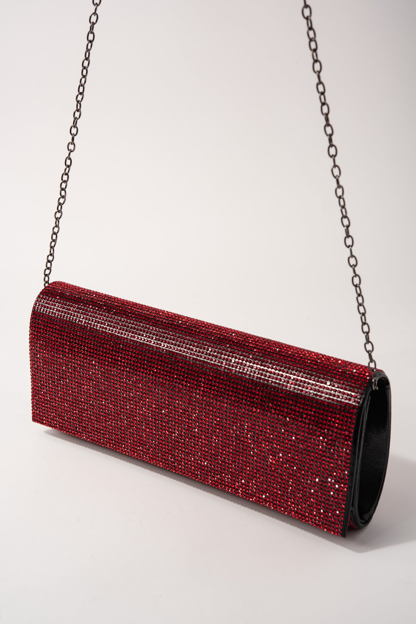 Rhinestone Embellished Clutch Evening Bag Purse - Black Red