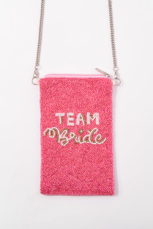 Beaded Team Bride Crossbody Coin Purse - Pink