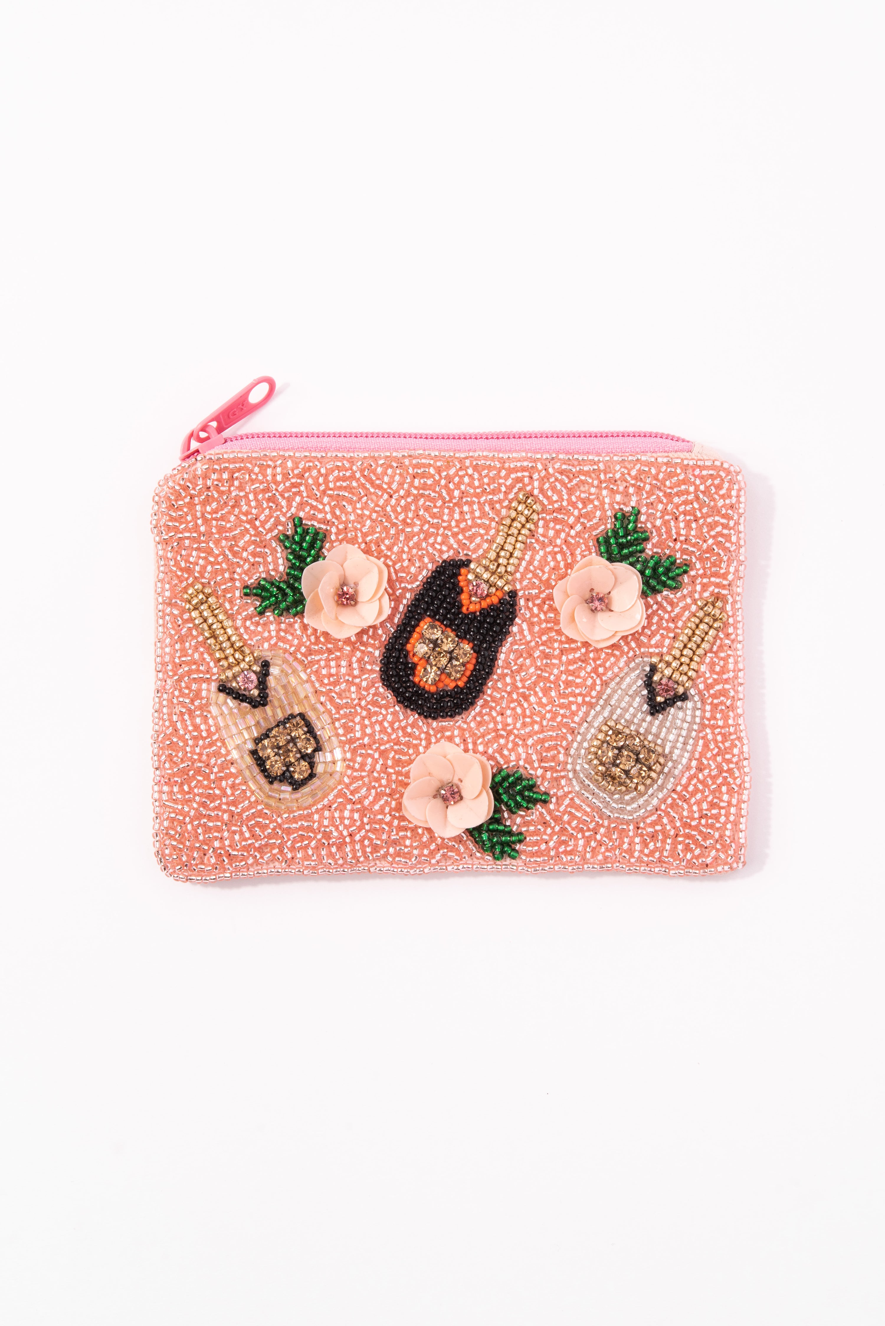 Beaded Bachelorette Champagne Zipper Coin Pouch