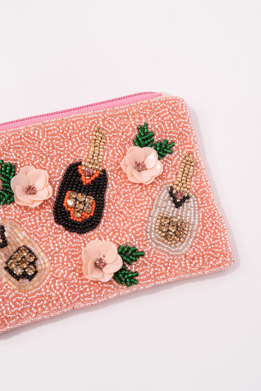 Beaded Bachelorette Champagne Zipper Coin Pouch