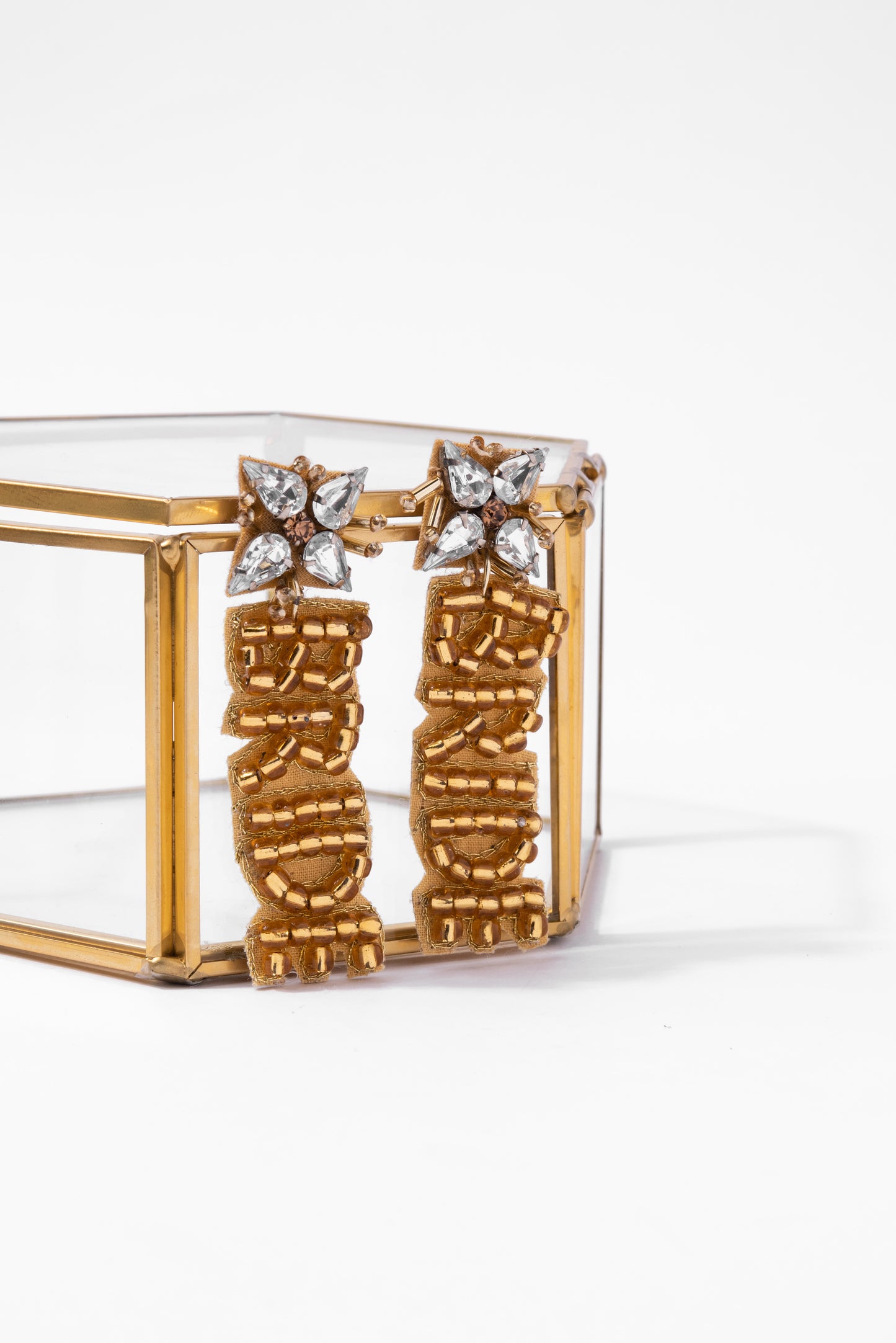Beaded Bride Rhinestone Dangle Earrings - Gold