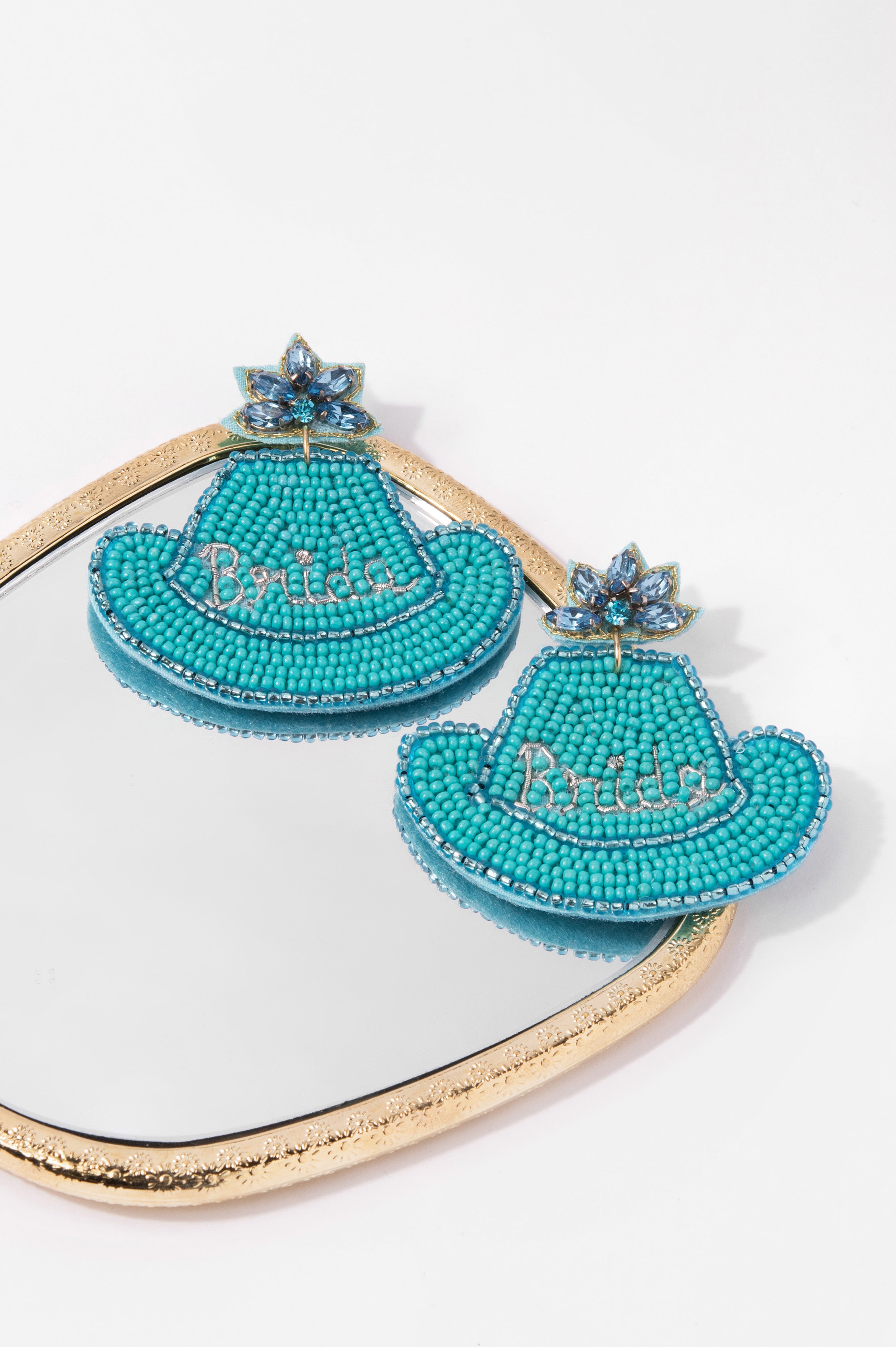 BRIDE Bead and Rhinestone Cowgirl Hat Earrings | Turquoise