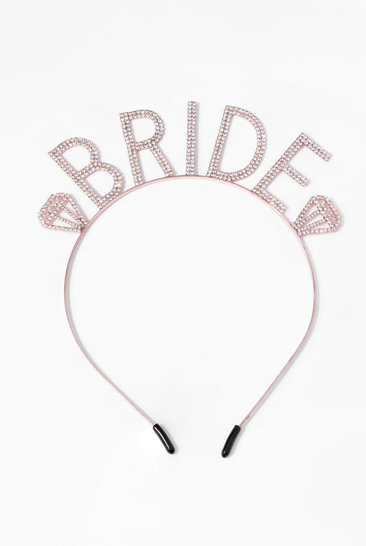 Bride Diamond Bachelorette Wedding Rhinestone Tiara Headband - Rose Gold