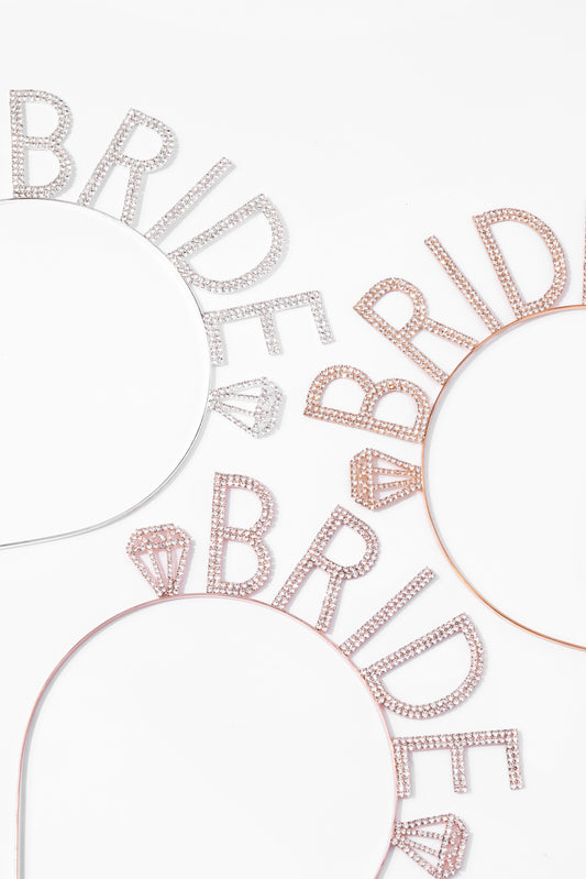 Bride Diamond Bachelorette Wedding Rhinestone Tiara Headband - Rose Gold