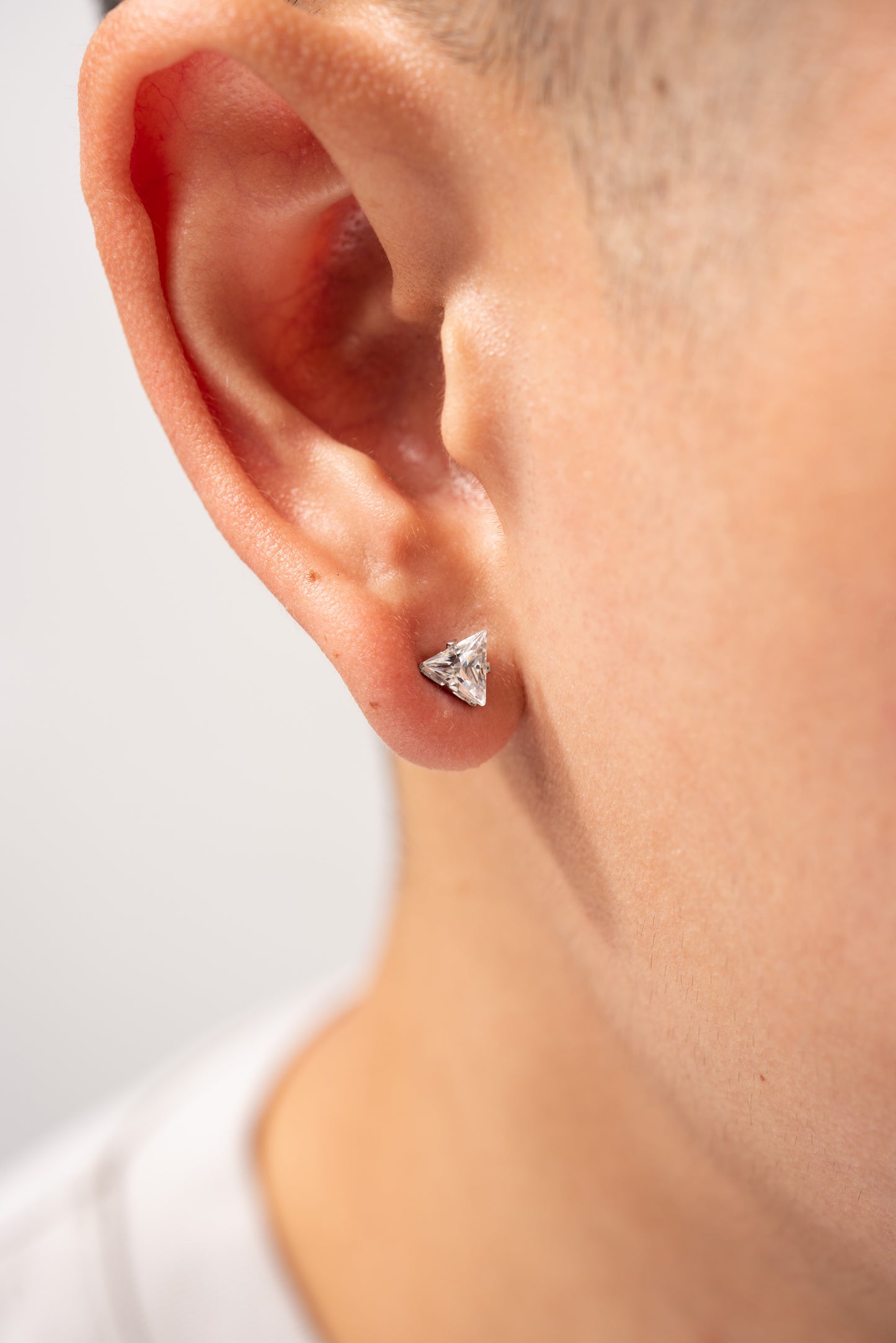 Stainless Steel Triangle Quartz Post Back Stud Earrings - Silver