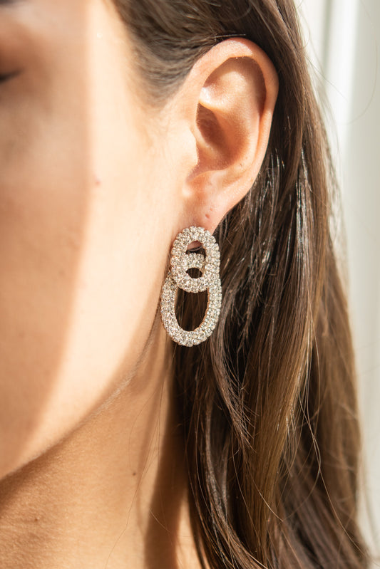 Diva Double Oval Post Earrings - Silver